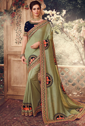 Olive Green Saree