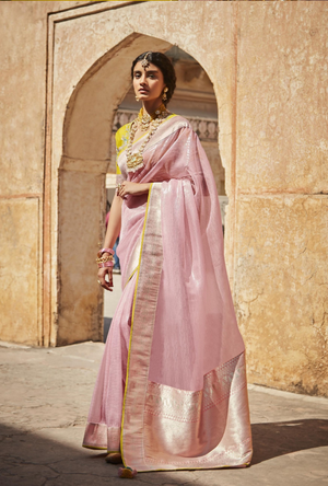 Pink and yellow Designer Saree