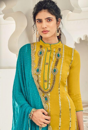 Yellow and Blue Palazzo Suit