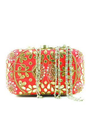 Blood red Gotta Patti Clutch - Desi Royale