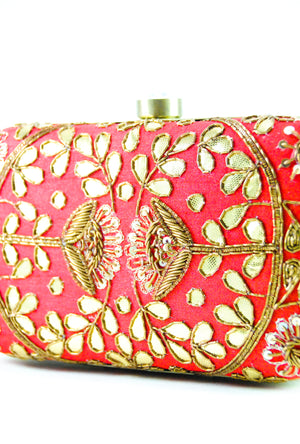 Blood red Gotta Patti Clutch - Desi Royale