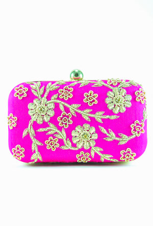 Pink Zardozi Flower Clutch - Desi Royale