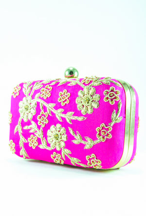 Pink Zardozi Flower Clutch - Desi Royale