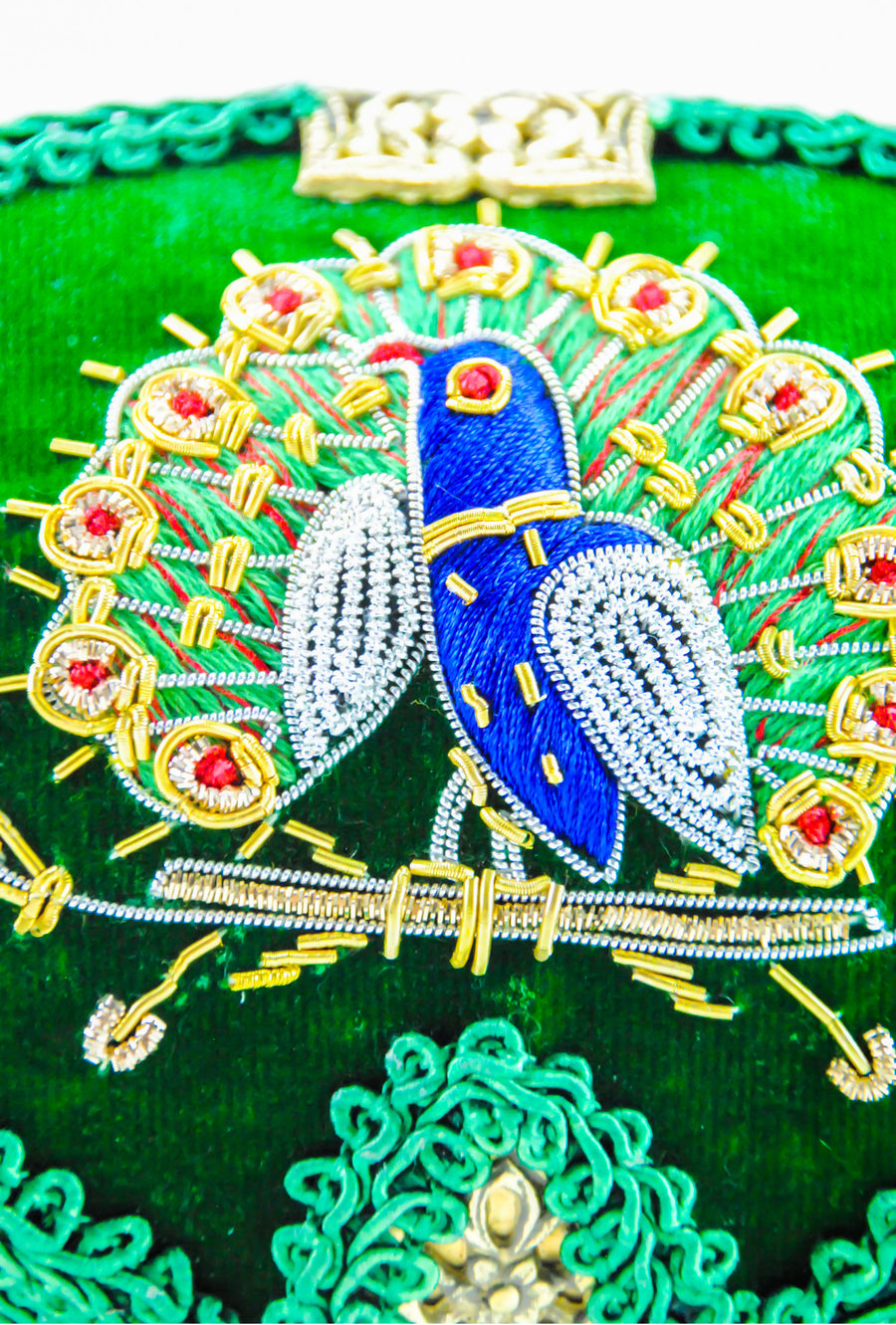 Green Peacock Maharani brass clutch bag - Desi Royale