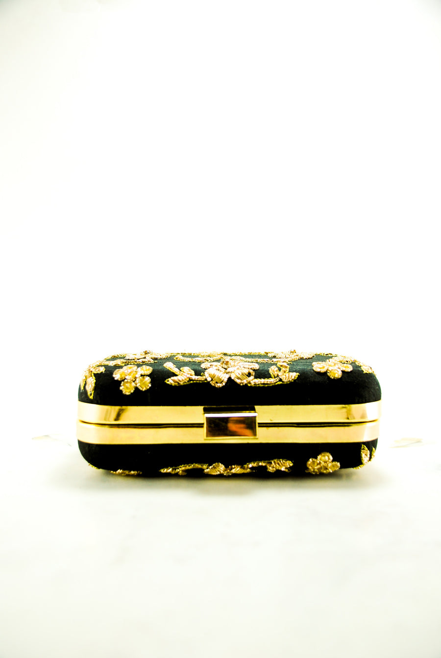 Black Zardozi Flower Clutch - Desi Royale