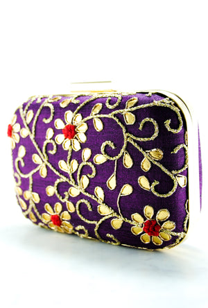 Purple Samsara Gotta Patti Clutch - Desi Royale