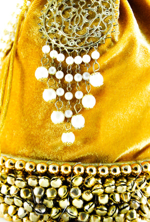 Mustard Gold Wedding Potli bag - Desi Royale