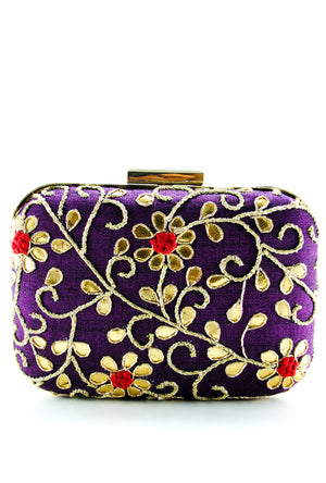 Purple Samsara Gotta Patti Clutch - Desi Royale