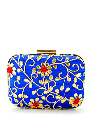 Royal Blue Gotta Patti Clutch - Desi Royale