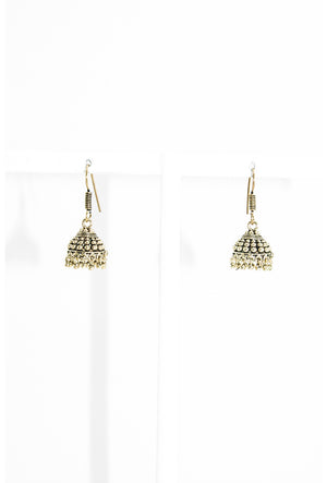 Gold dome shaped earrings with gold beads - Desi Royale