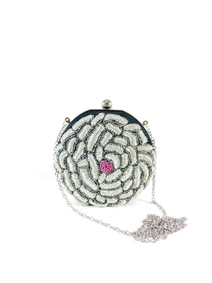 Silver Flower Clutch - Desi Royale