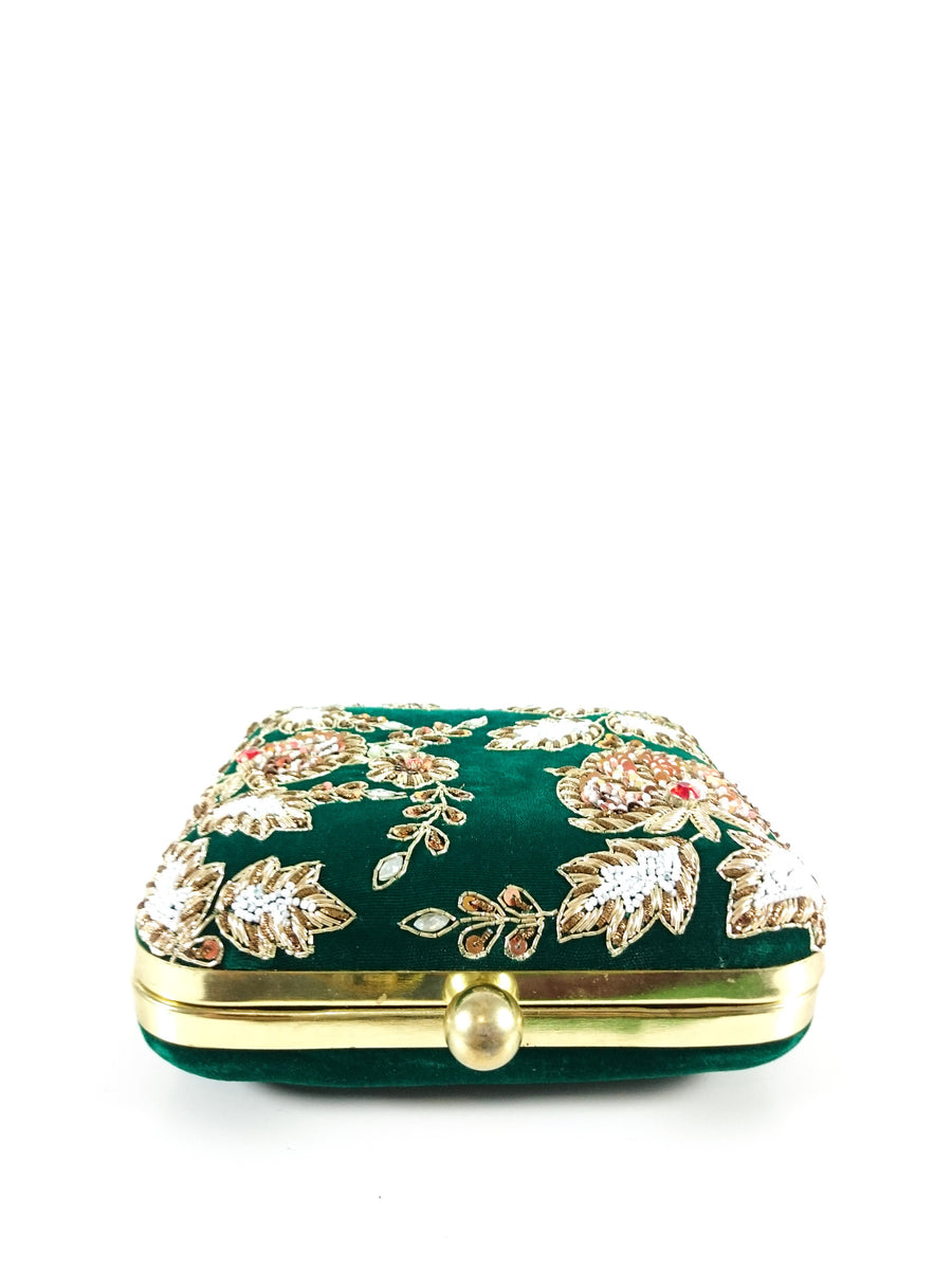 Green Zardozi Clutch - Desi Royale