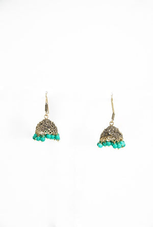 Gold earrings with green beads - Desi Royale