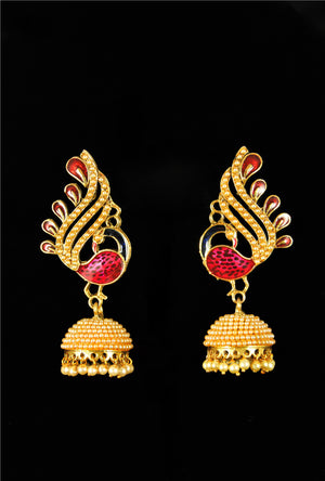 Antique peacock jhumki earrings with pearls - Desi Royale