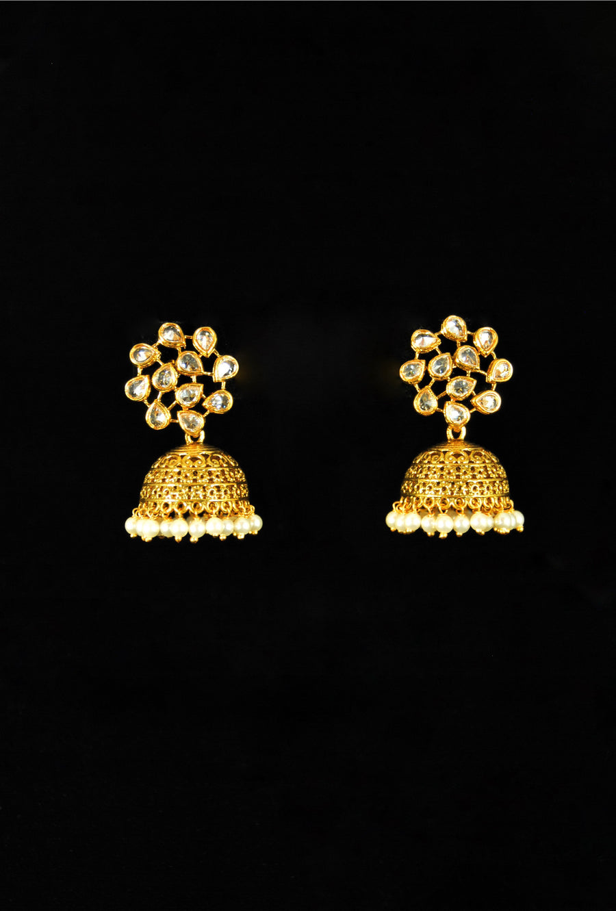 Antique leaf web earrings with pearl drops - Desi Royale