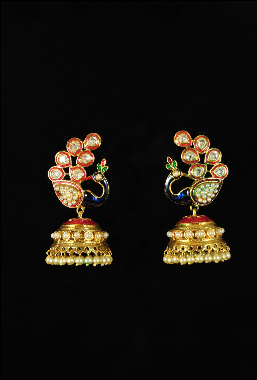 Traditional peacock style earrings with jhumki - Desi Royale
