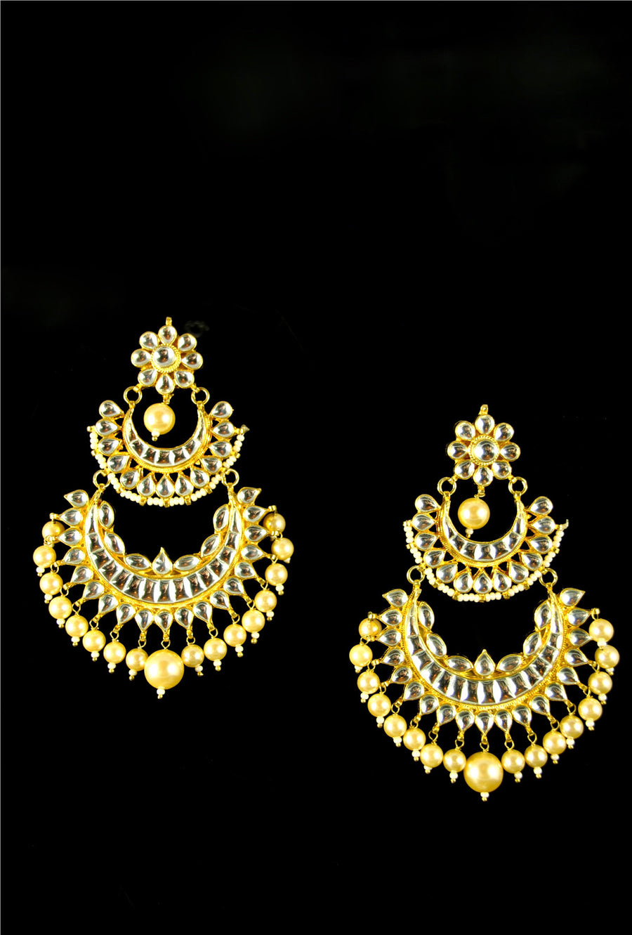 Ethnic double layer kundan earrings - Desi Royale