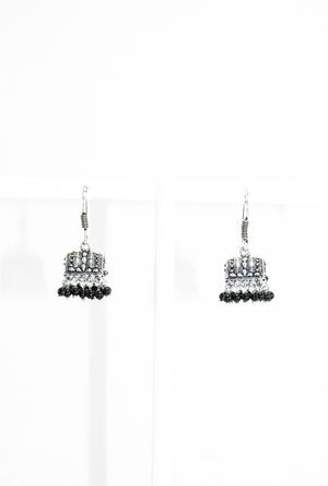 Black Metal earrings with black beads - Desi Royale