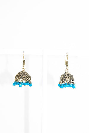 Gold earrings with turquoise beads - Desi Royale