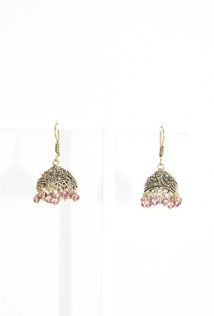 Gold Metal earrings with purple beads - Desi Royale