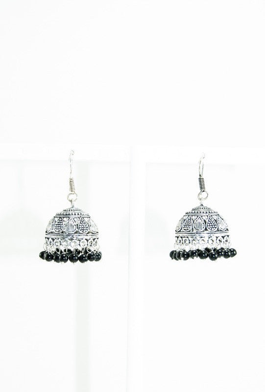 Black metal earrings with black beads - Desi Royale