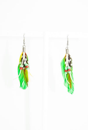 Green feather earrings - Desi Royale