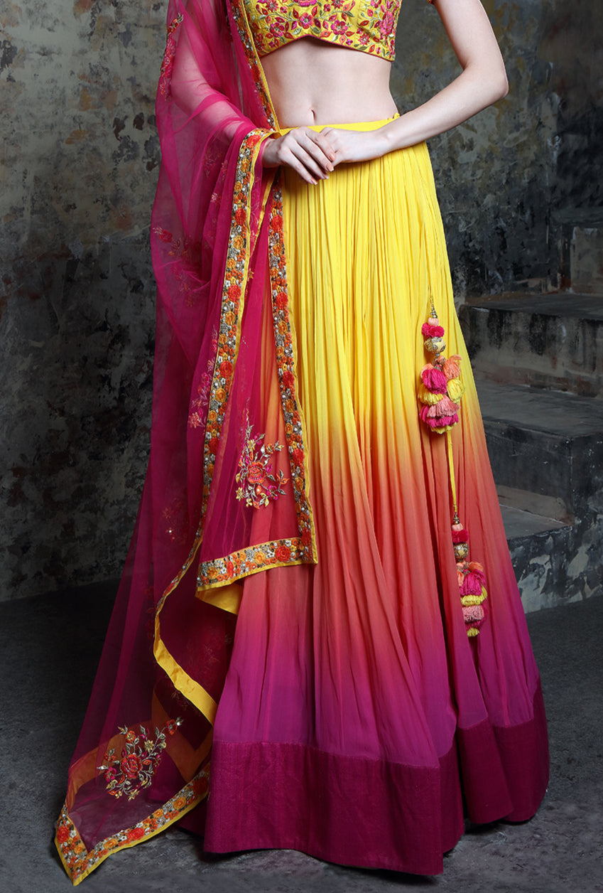 Yellow n deals pink lehenga