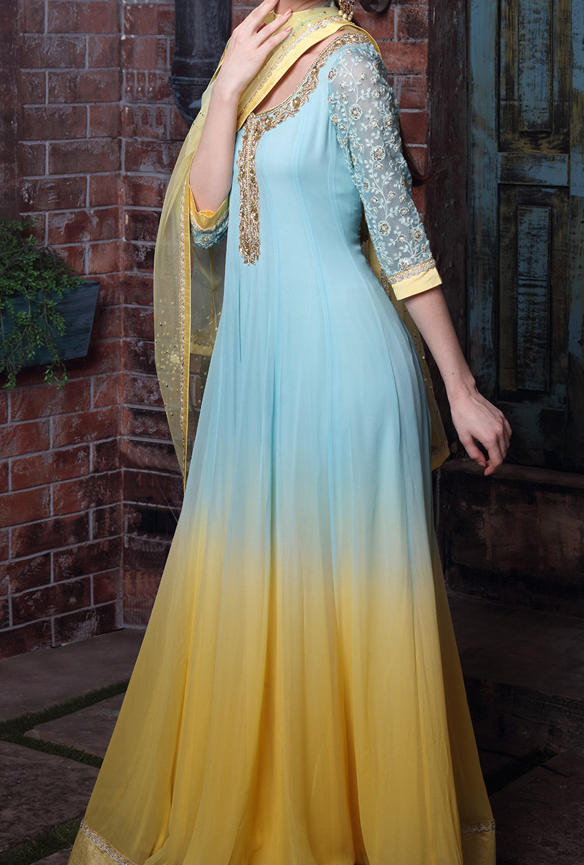 Blue Reception Anarkali Wedding Gown In Georgette SFYS86602E –  ShreeFashionWear