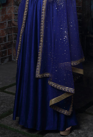 Navy Blue Embroidered Anarkali Suit - Desi Royale