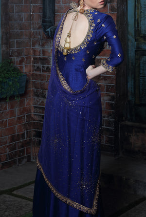 Navy Blue Embroidered Anarkali Suit - Desi Royale