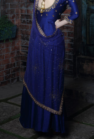 Navy Blue Embroidered Anarkali Suit - Desi Royale