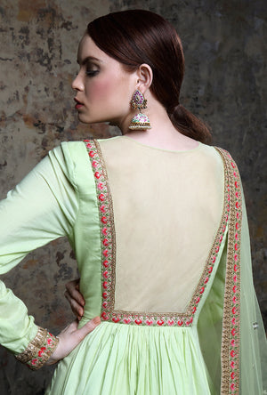 Pista Green Embroidered Anarkali Suit - Desi Royale