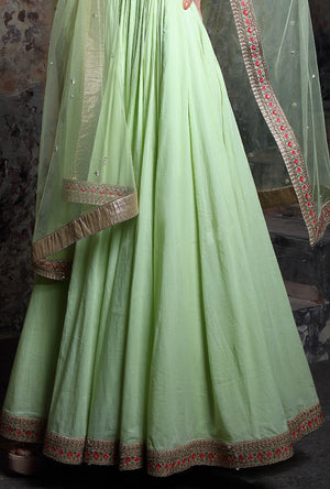 Pista Green Embroidered Anarkali Suit - Desi Royale