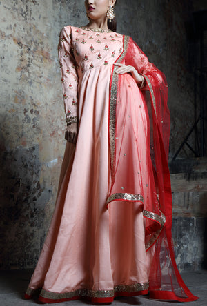 Peach Embroidered Anarkali Suit - Desi Royale