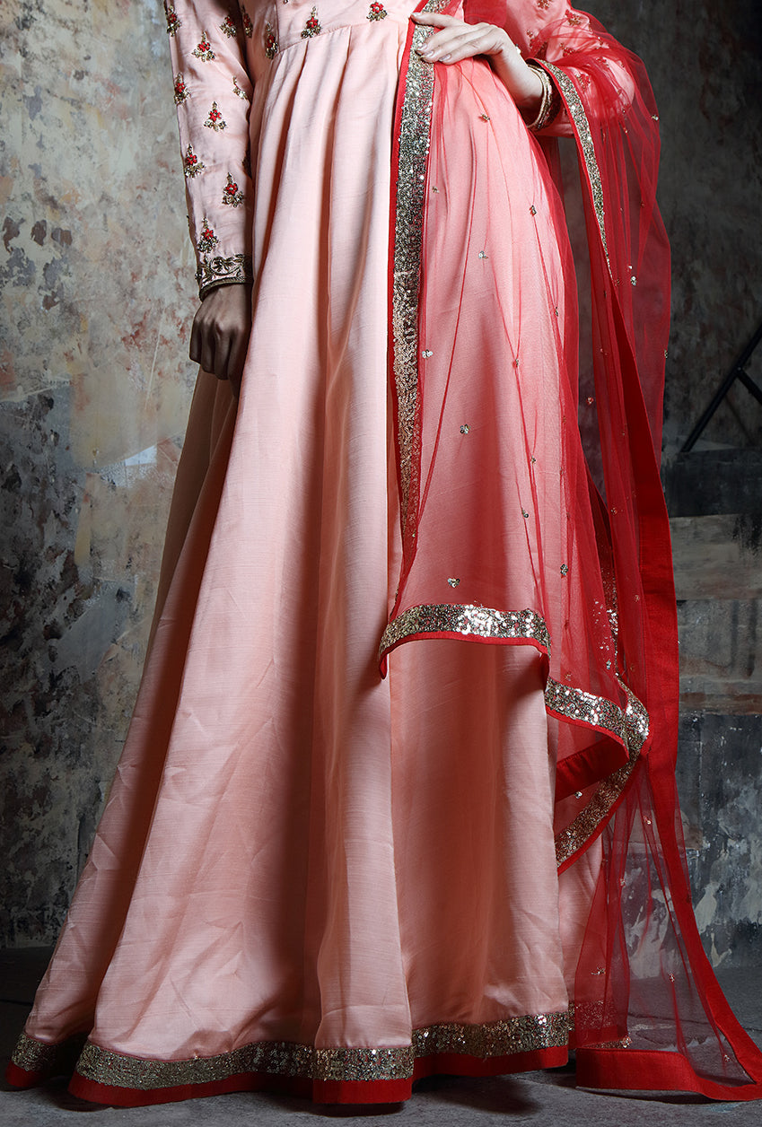 Peach Embroidered Anarkali Suit - Desi Royale