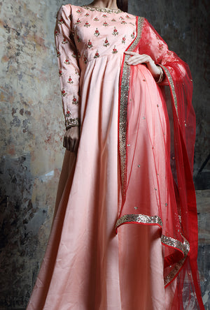 Peach Embroidered Anarkali Suit - Desi Royale