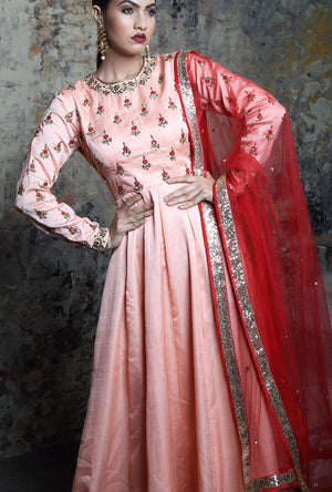 Peach Embroidered Anarkali Suit - Desi Royale