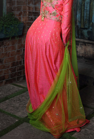 Pink Embroidered Anarkali Suit - Desi Royale