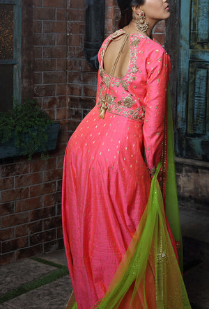 Pink Embroidered Anarkali Suit - Desi Royale