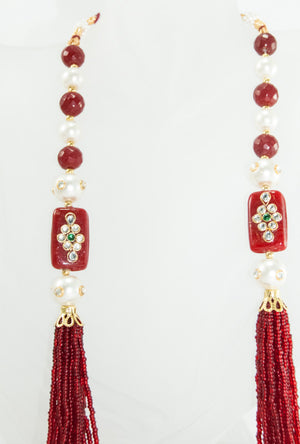 Ratnavali Necklace With Pearl And Ruby Beads - Desi Royale