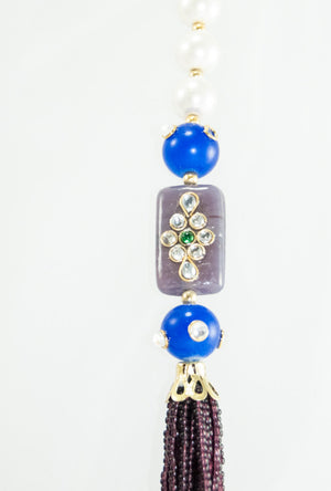 Oviya Necklace With Violet, Pearl And Blue Beads - Desi Royale