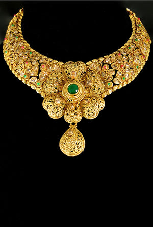 Designer flower shape polki necklace set - Desi Royale