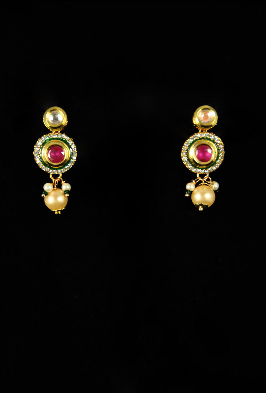 Elegant kundan necklace set with pearl drop - Desi Royale