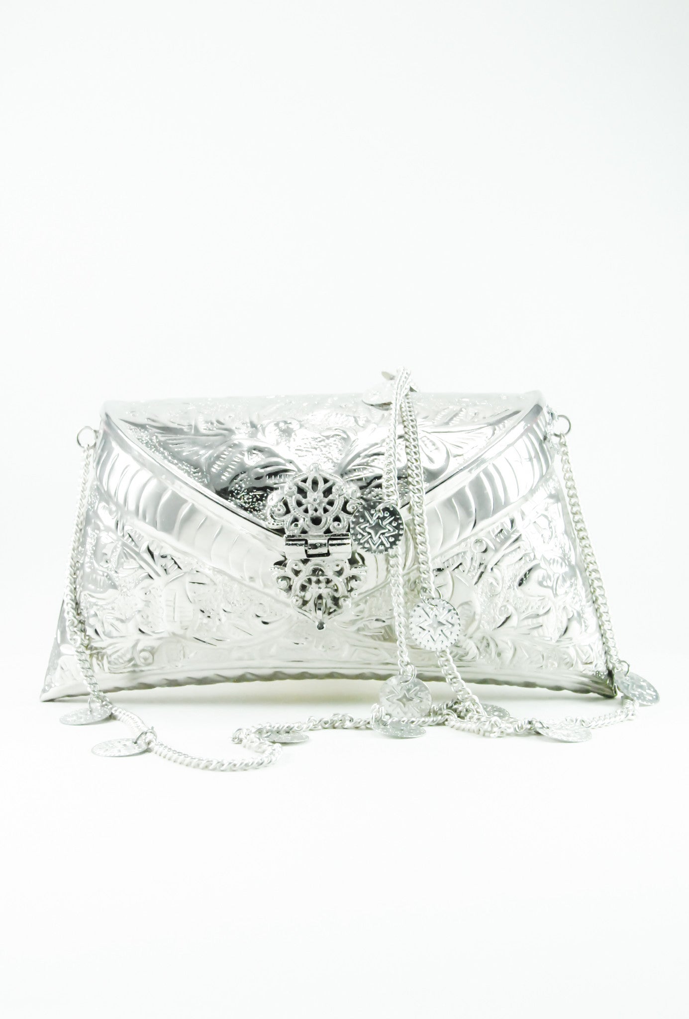 Adorne Disco Glam Purse Frame Clutch - Silver