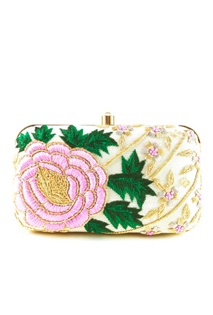 Off white Embroidered bridal Clutch bag - Desi Royale