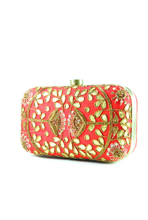 Blood red Gotta Patti Clutch - Desi Royale