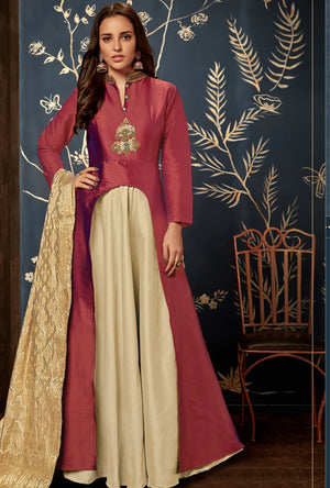 Metallic Maroon Anarkali Suit - Desi Royale