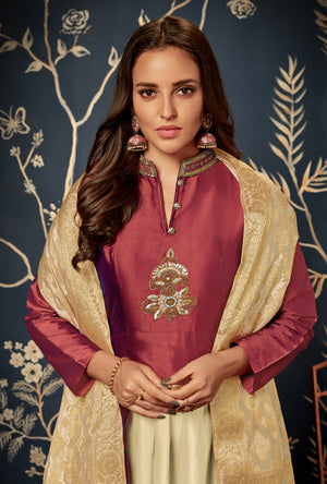 Metallic Maroon Anarkali Suit - Desi Royale