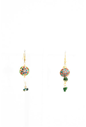 Multicolor meenakari work earring with green drop - Desi Royale