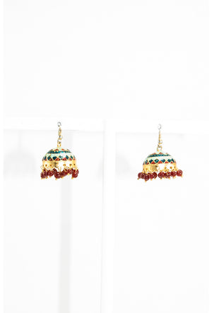 Multicolor meenawork earring with red drop - Desi Royale